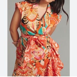 Anthropologie Orange Midi Sundress with Flutter Sleeves